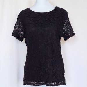 Calvin Klein Womens Size Medium Short Sleeve Lace Top Black Lined